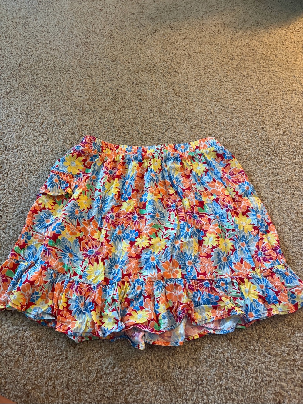As U Wish Floral Ruffle Mini Skirt - Yellow Blue Orange Pink
